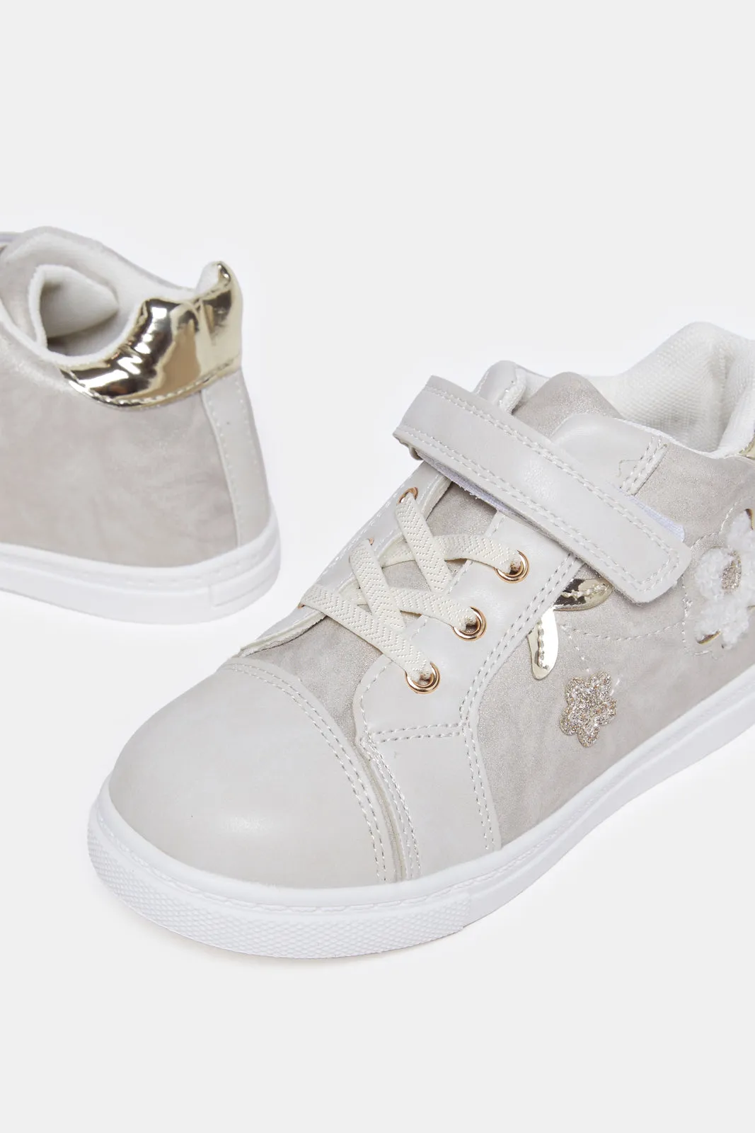 Girls Cream Flower Detail High-Top