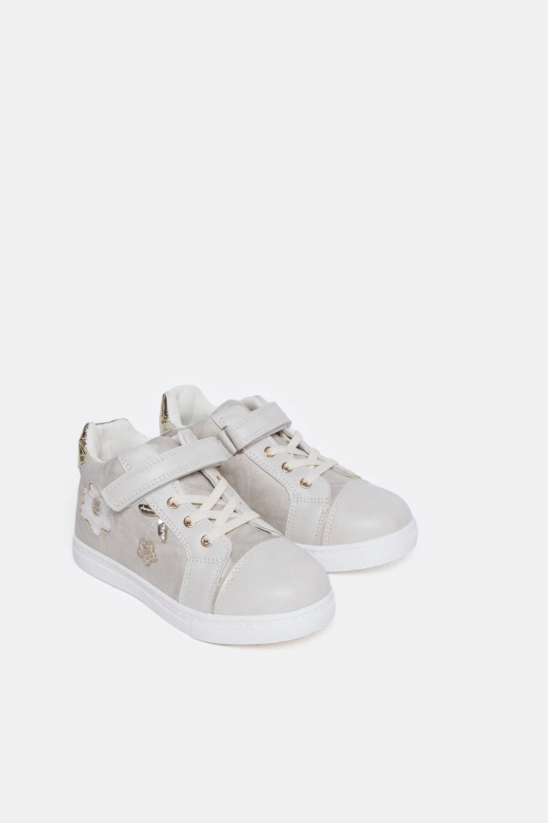 Girls Cream Flower Detail High-Top