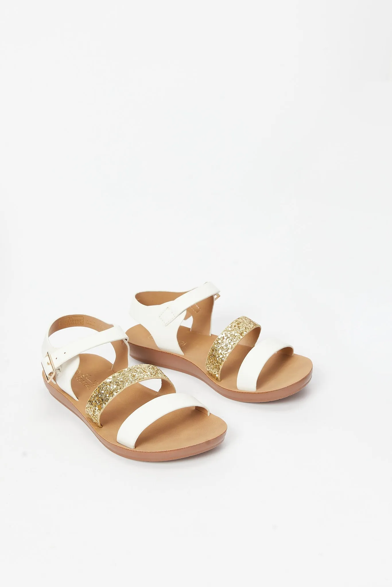 Girls White Glitter-Strap Sandal