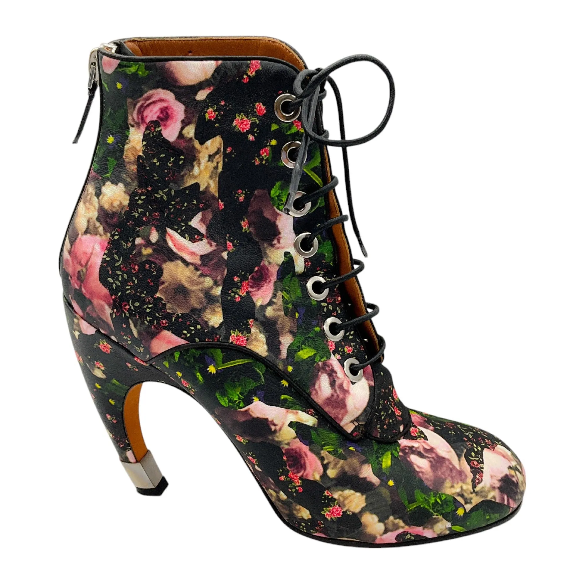 Givenchy Black Multi Floral Printed Leather Lace-Up Boots