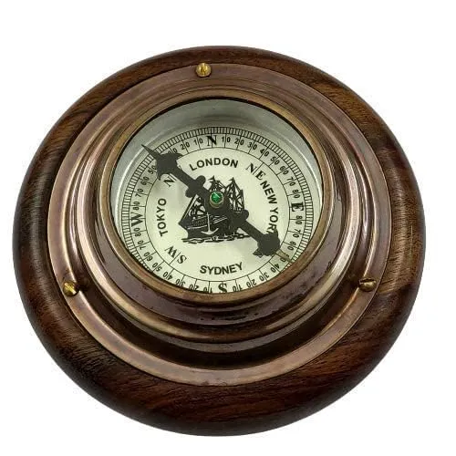 Handcrafted Wood and Brass Compass | Decorative Tabletop Collectible | Ideal Gift Item by TENABLE Nautical MART