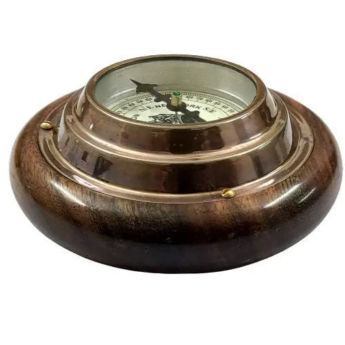 Handcrafted Wood and Brass Compass | Decorative Tabletop Collectible | Ideal Gift Item by TENABLE Nautical MART