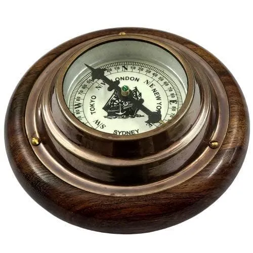 Handcrafted Wood and Brass Compass | Decorative Tabletop Collectible | Ideal Gift Item by TENABLE Nautical MART