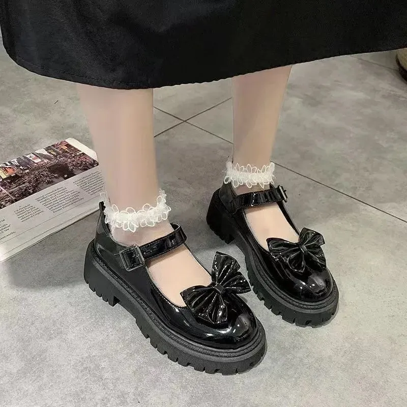 Hnzxzm Shoes Mary Janes Women Heels Platform Lolita Mary Jane Shoes White Women's Shoes School Student College Sweet Low Heel Women 46