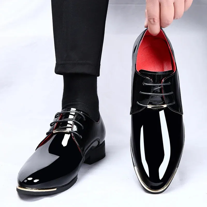 Hnzxzm Trending Italian Patent Leather Shoes Men Business Shoes Lace Up Oxfords Plus Size Male Wedding Party Shoes Men Leather