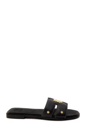 Holland Cooper Monogram Ladies Slide in Black Leather