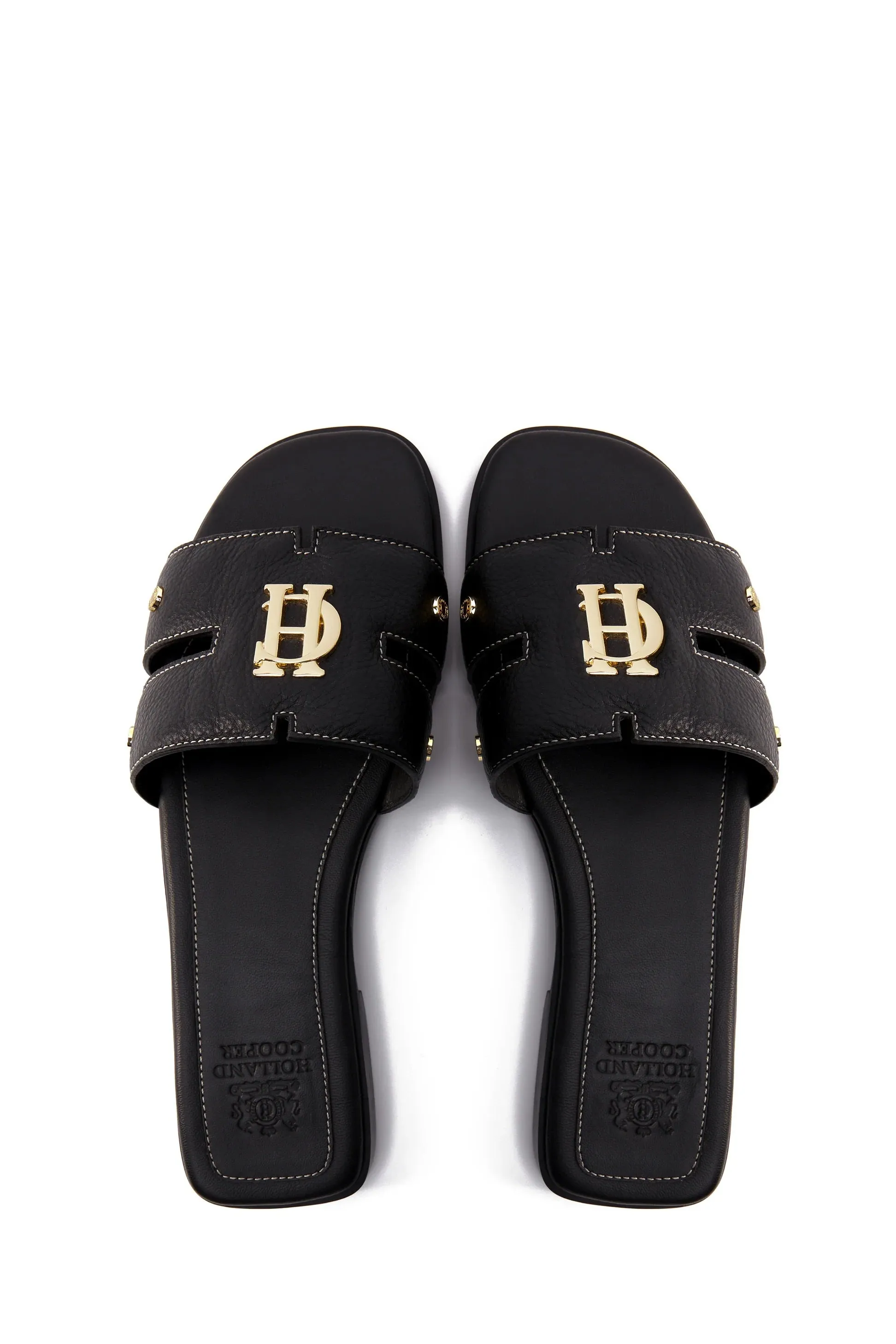 Holland Cooper Monogram Ladies Slide in Black Leather