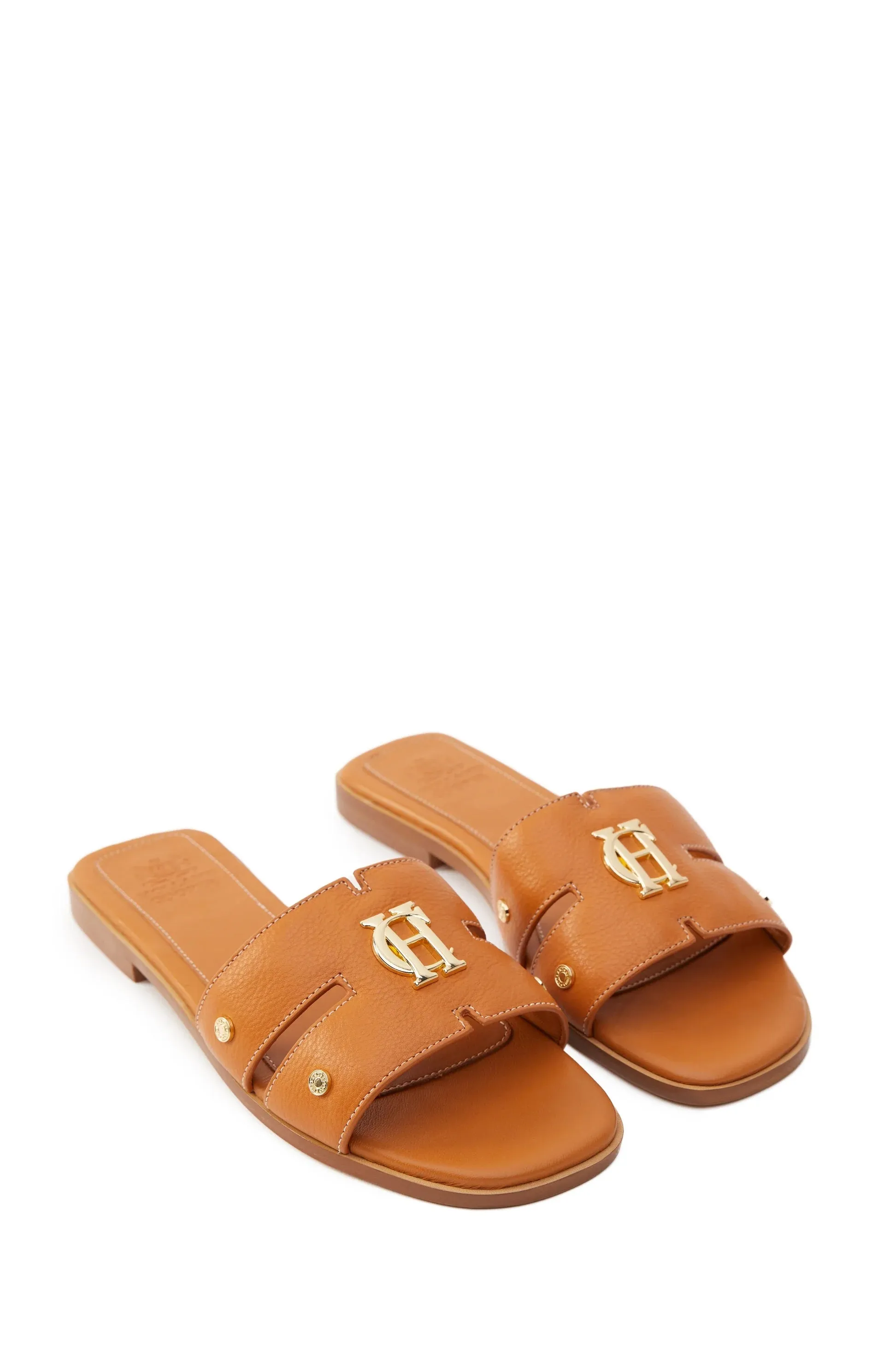 Holland Cooper Monogram Ladies Slide in Tan Leather