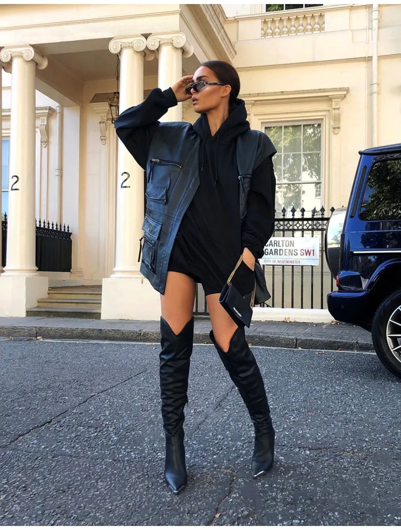 Honor Black Western Block Heeled Knee High Boots