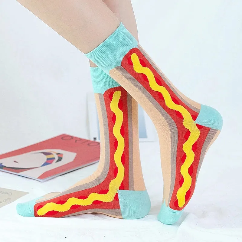 Hotdog Printed Crew Length Socks