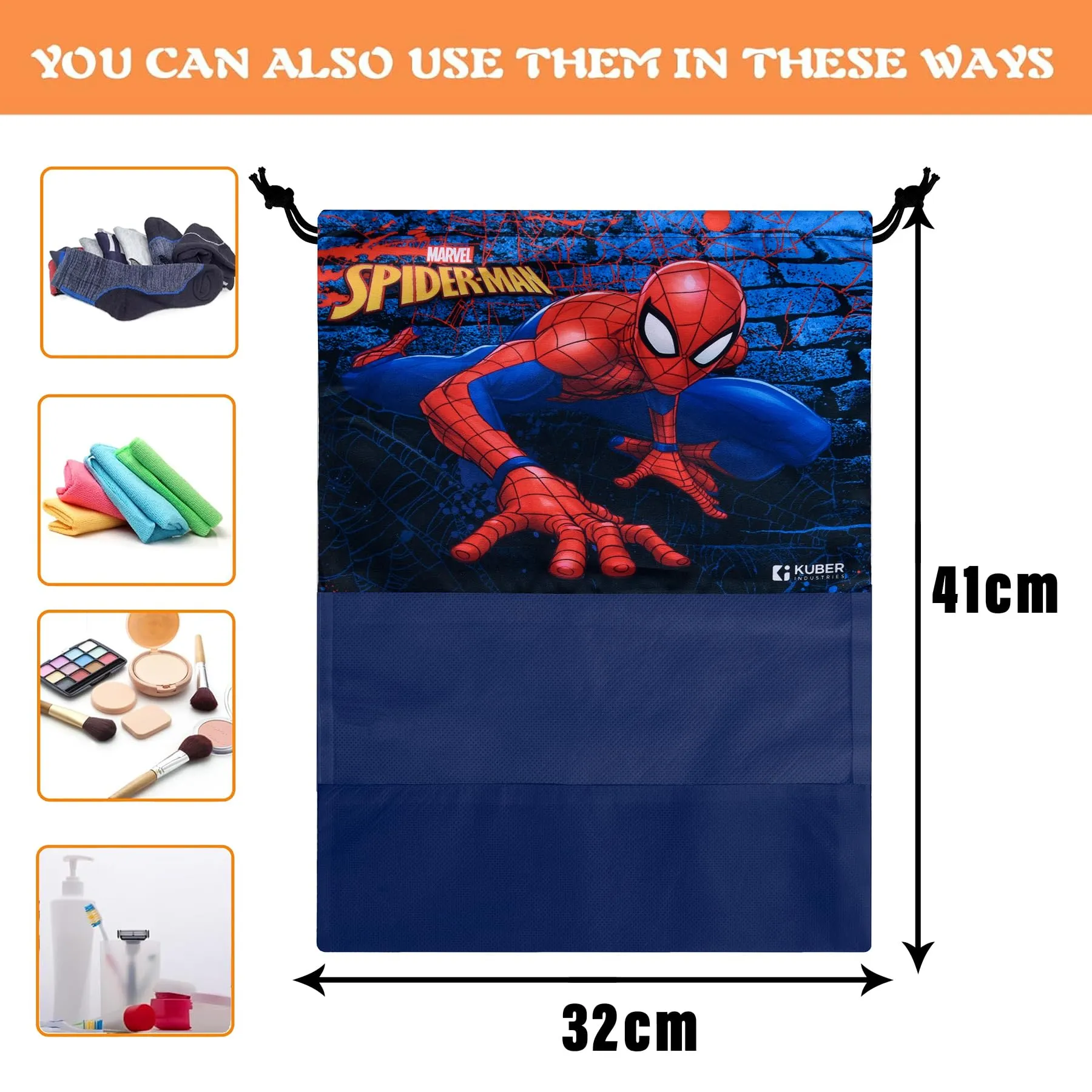 Kuber Industries Marvel Avengers Shoe Cover | Travel Shoe Storage Bags | Polyester Storage Bag | Drawstring Shoe Cover | Shoe Organizer with Clear Window | Pack of 12 | Multi