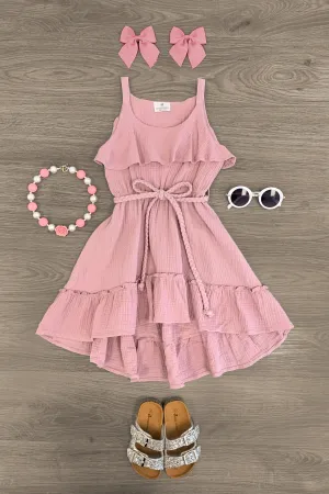 Mauve Ruffle Hi Lo Tank Dress