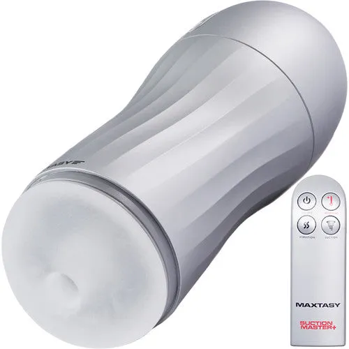 Maxtasy Suction Master  Rechargeable Warming & Vibrating Penis Masturbator With Remote - Clear