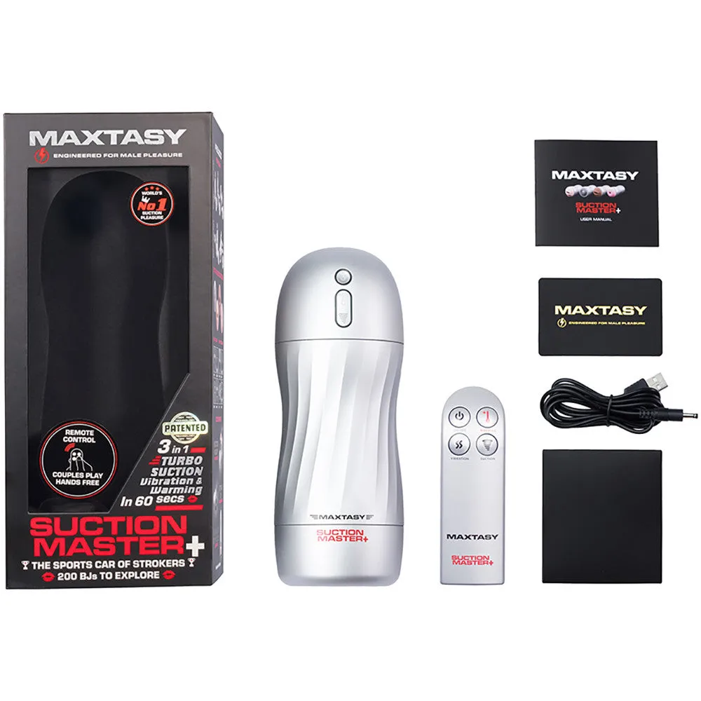 Maxtasy Suction Master  Rechargeable Warming & Vibrating Penis Masturbator With Remote - Clear