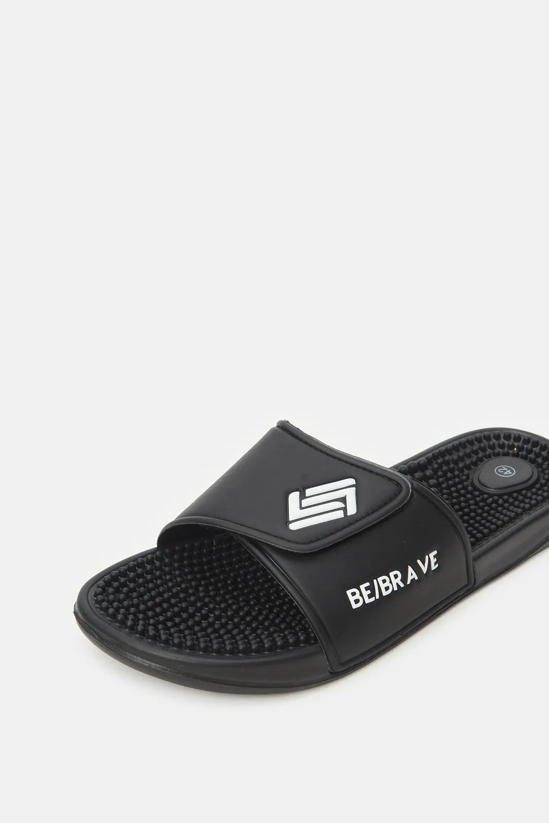 Men Black Velcro Slide