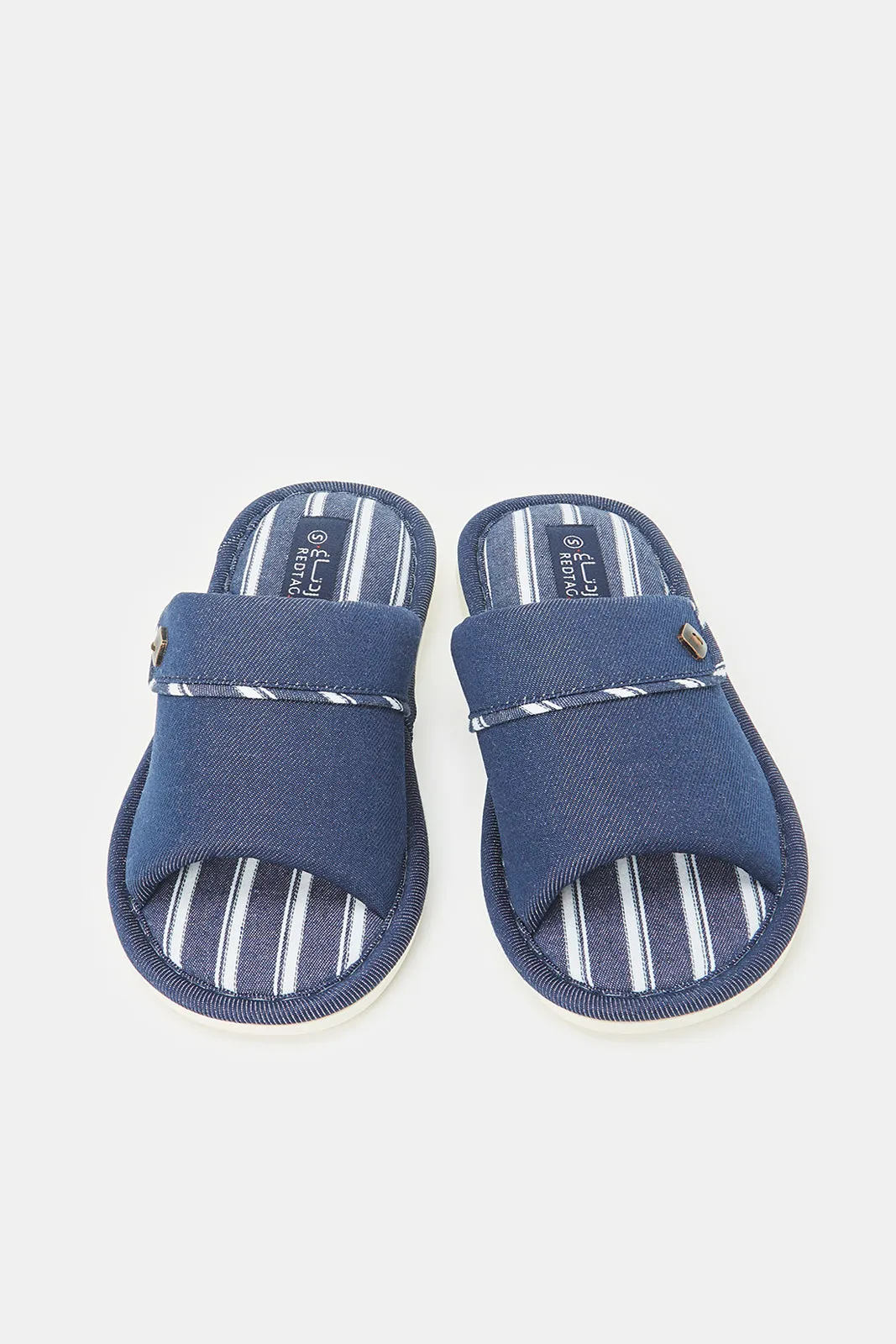 Men Blue Striped Denim Slippers