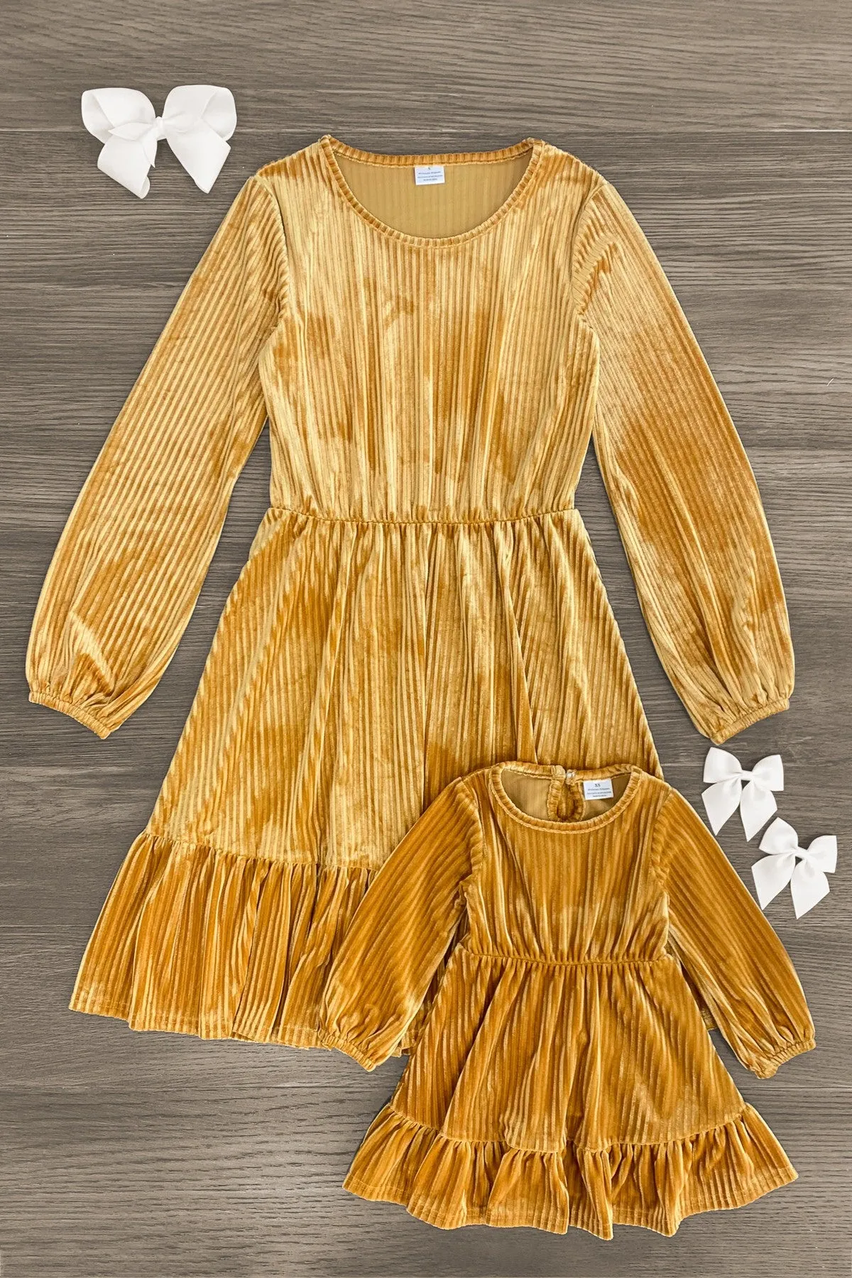 Mom & Me - Gold Ribbed Dress