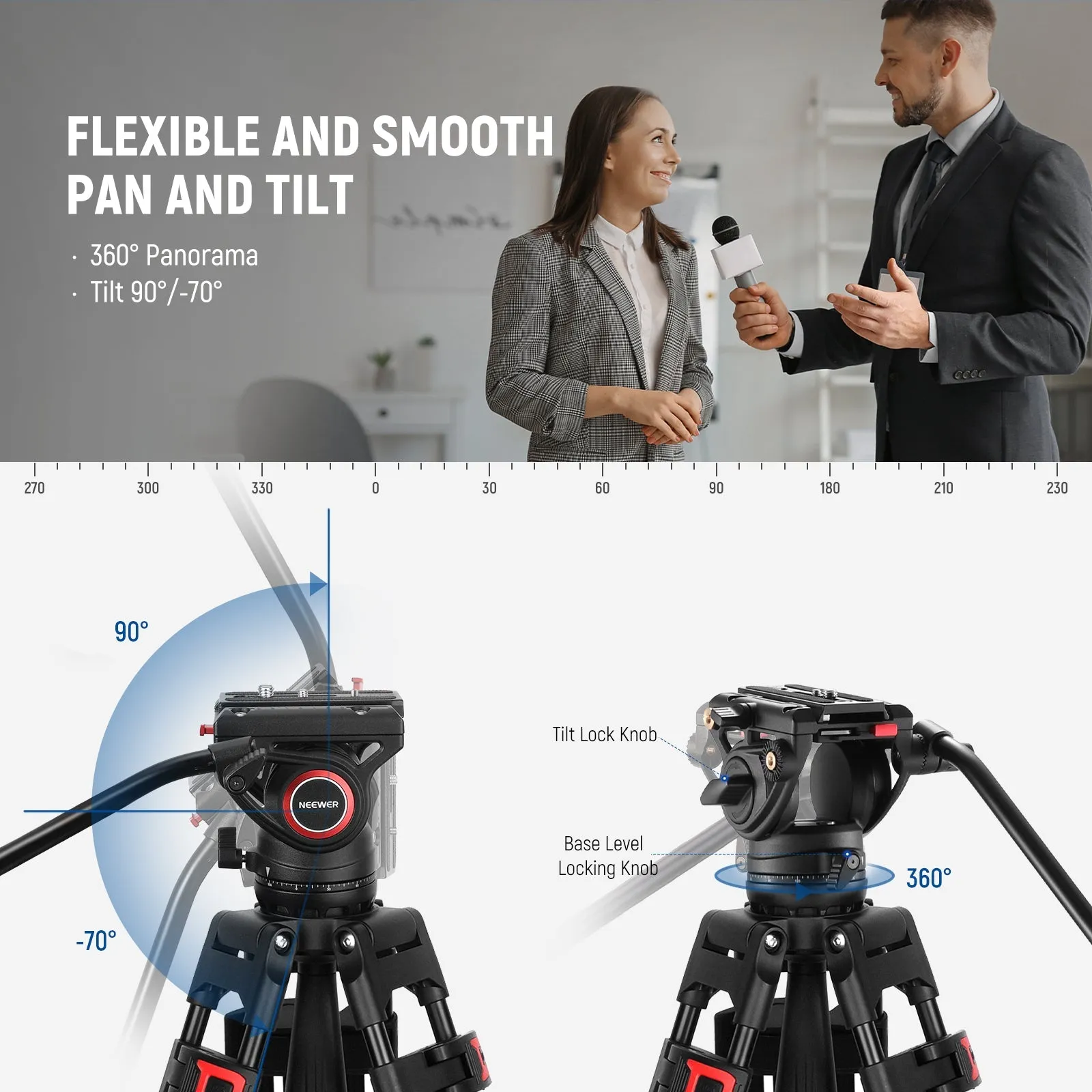 NEEWER TP74 74" Pro Video Tripod with Fluid Head & 2 QR Modes