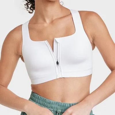 New - Women's High Support Sculpt Zip-Front Sports Bra - All in Motion