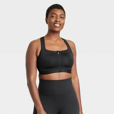 New - Women's High Support Sculpt Zip-Front Sports Bra - All in Motion