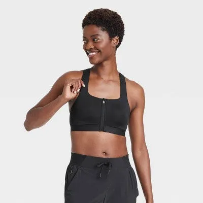 New - Women's High Support Sculpt Zip-Front Sports Bra - All in Motion