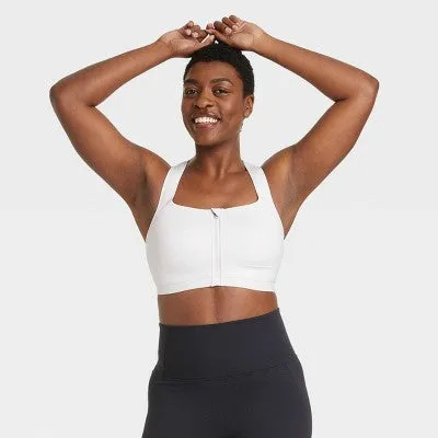 New - Women's High Support Sculpt Zip-Front Sports Bra - All in Motion