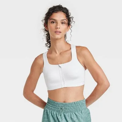 New - Women's High Support Sculpt Zip-Front Sports Bra - All in Motion