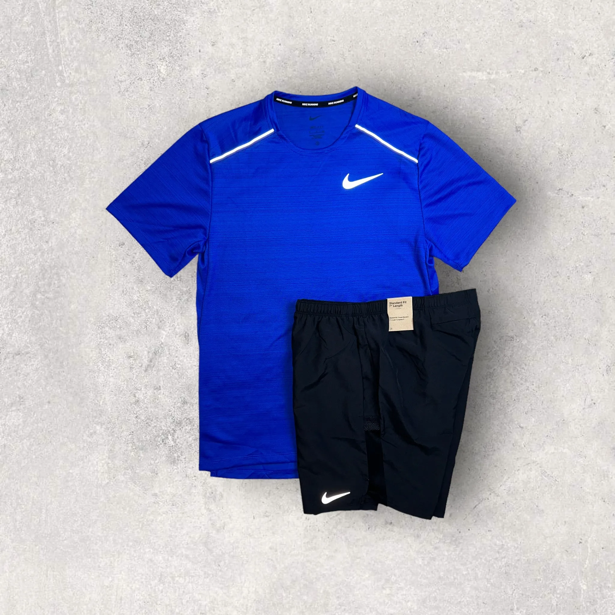 NIKE MILER 1.0 T-SHIRT/SHORT SET - ROYAL BLUE/BLACK