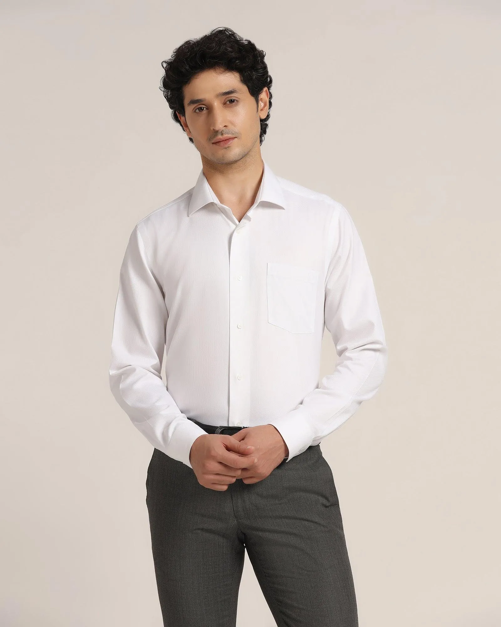 Non Iron Formal White Textured Shirt - Dofon