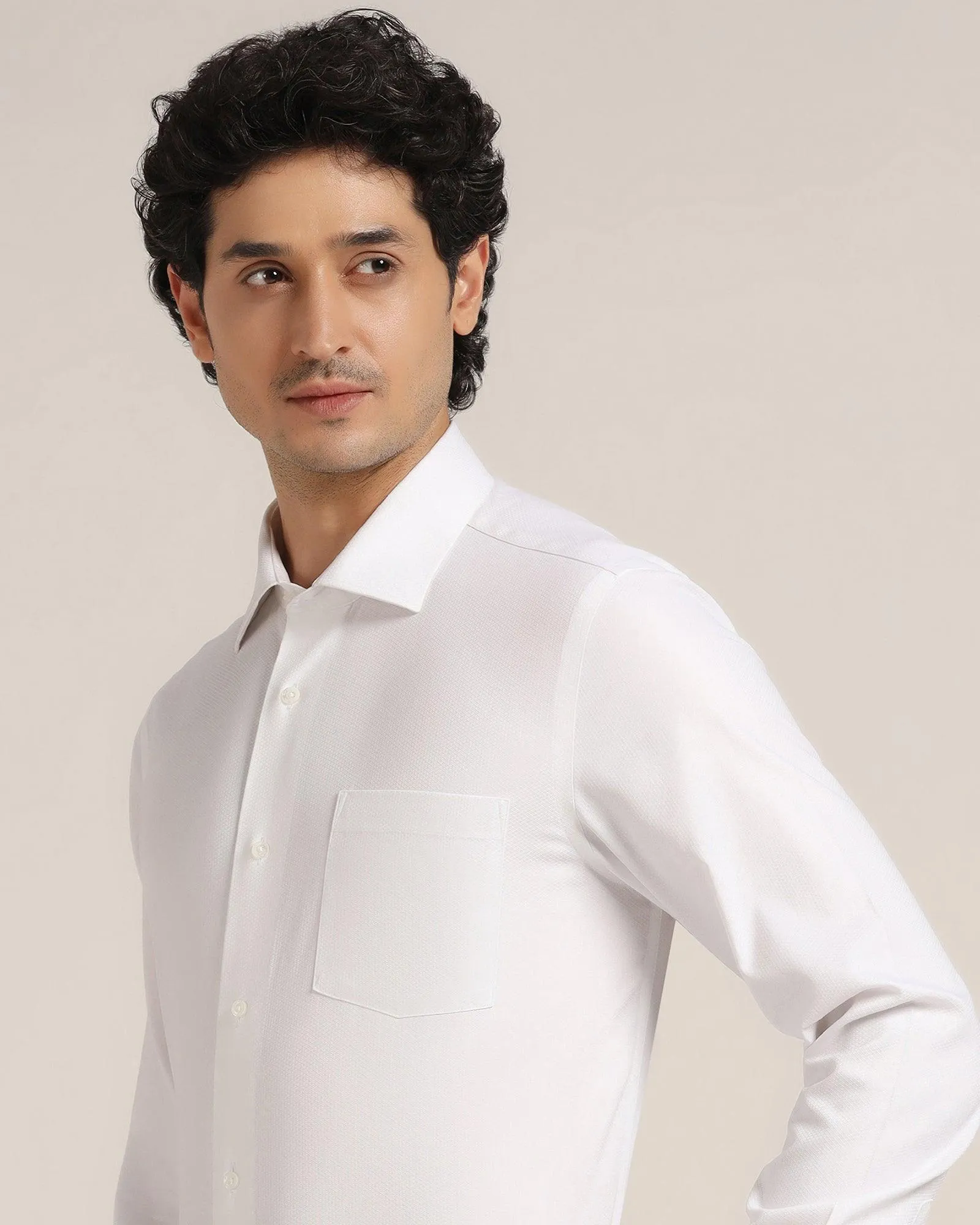 Non Iron Formal White Textured Shirt - Dofon