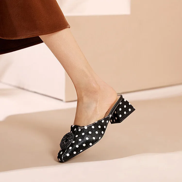 Printed Rhinestone Embellished Square Heel Mules