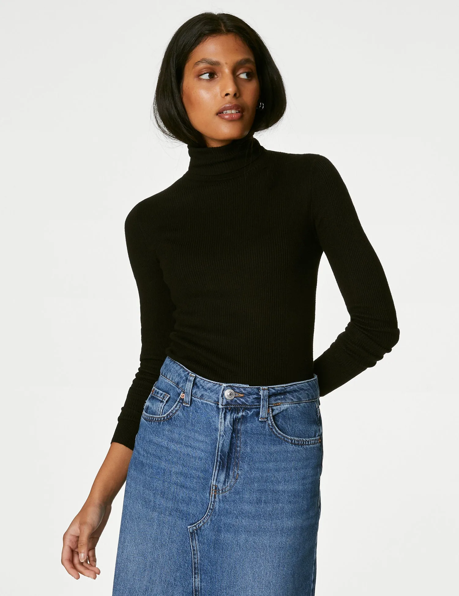 Ribbed Roll Neck Fitted Jumper