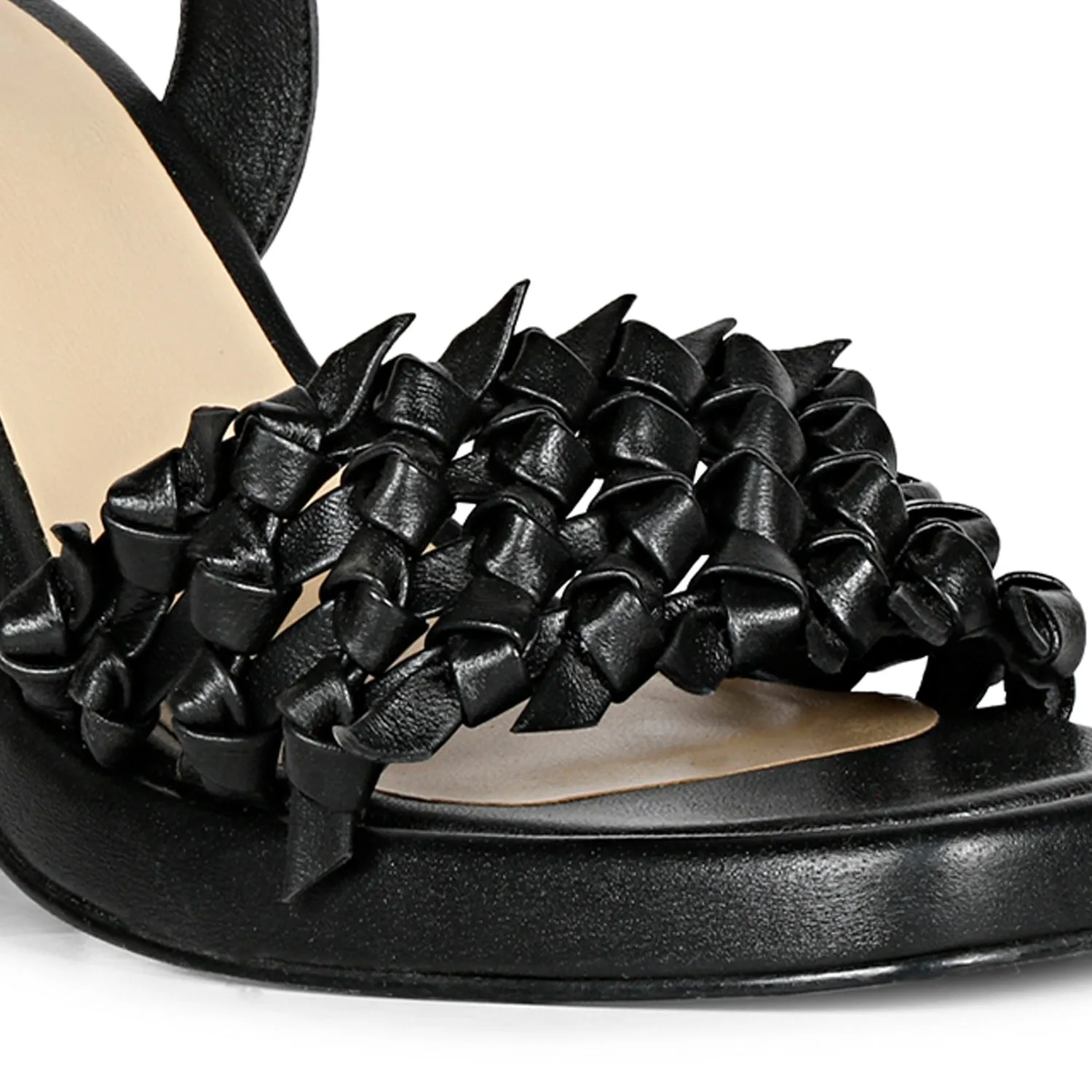 Saint Joy Black Hand Woven Leather Block Heels