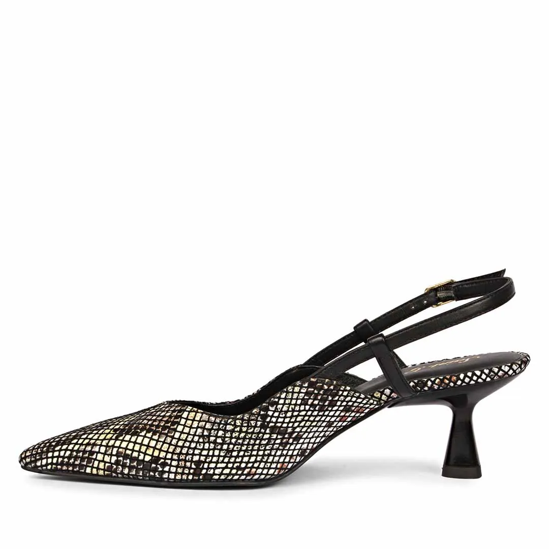 Saint Quinn Choco Black Snake Print Leather Pumps