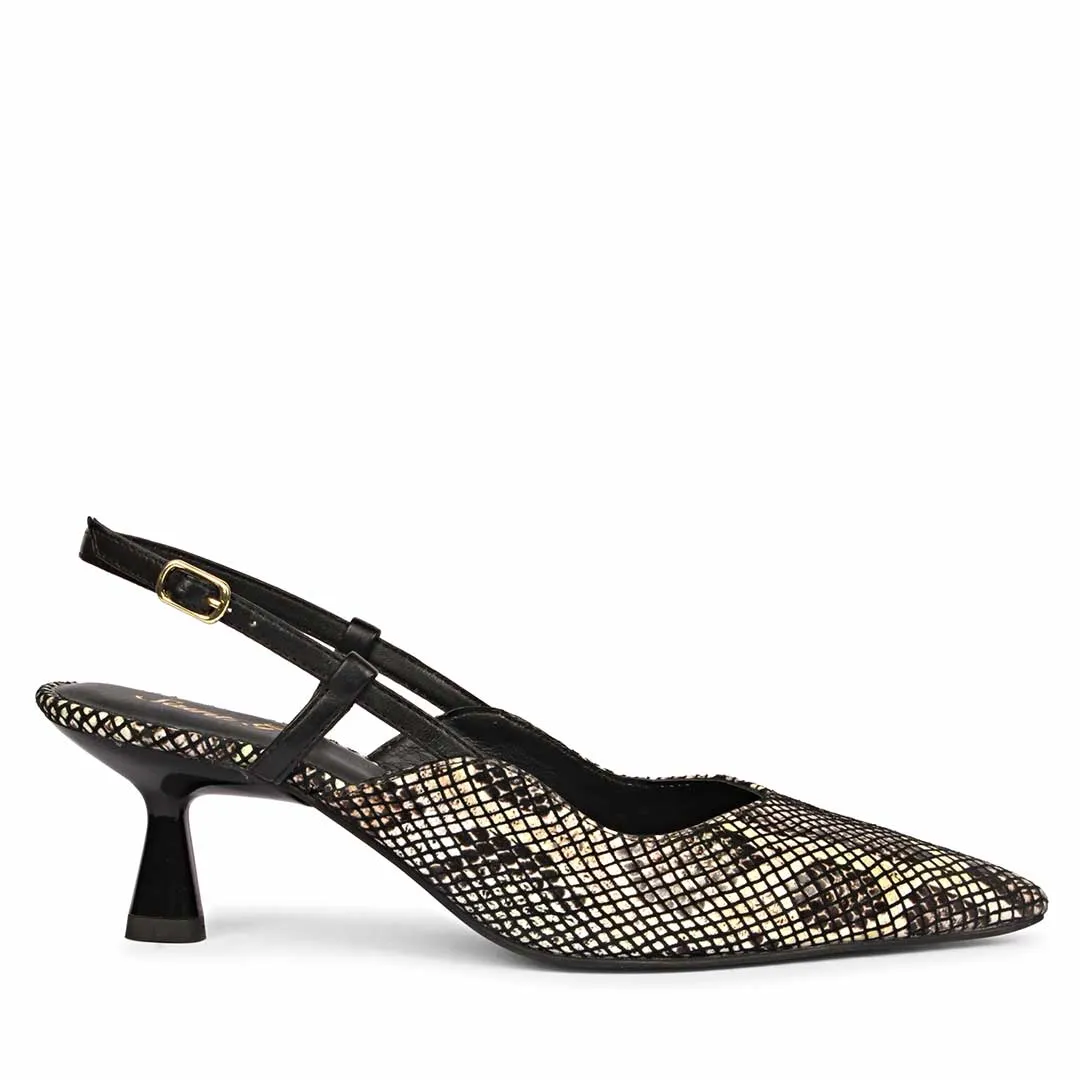 Saint Quinn Choco Black Snake Print Leather Pumps