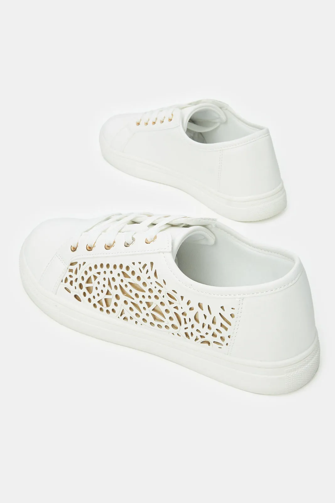 Senior Girls White Laser Cut Sneaker