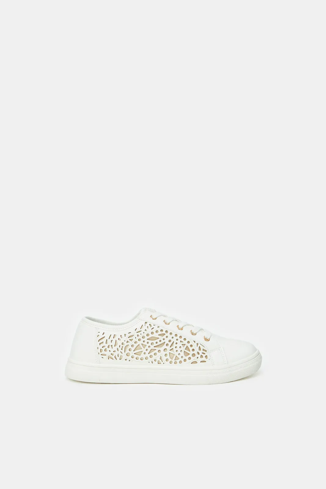 Senior Girls White Laser Cut Sneaker