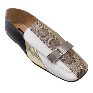 Sergio Rossi Gold Multi Logo Plaque Embellished Slip-On Leather Loafers