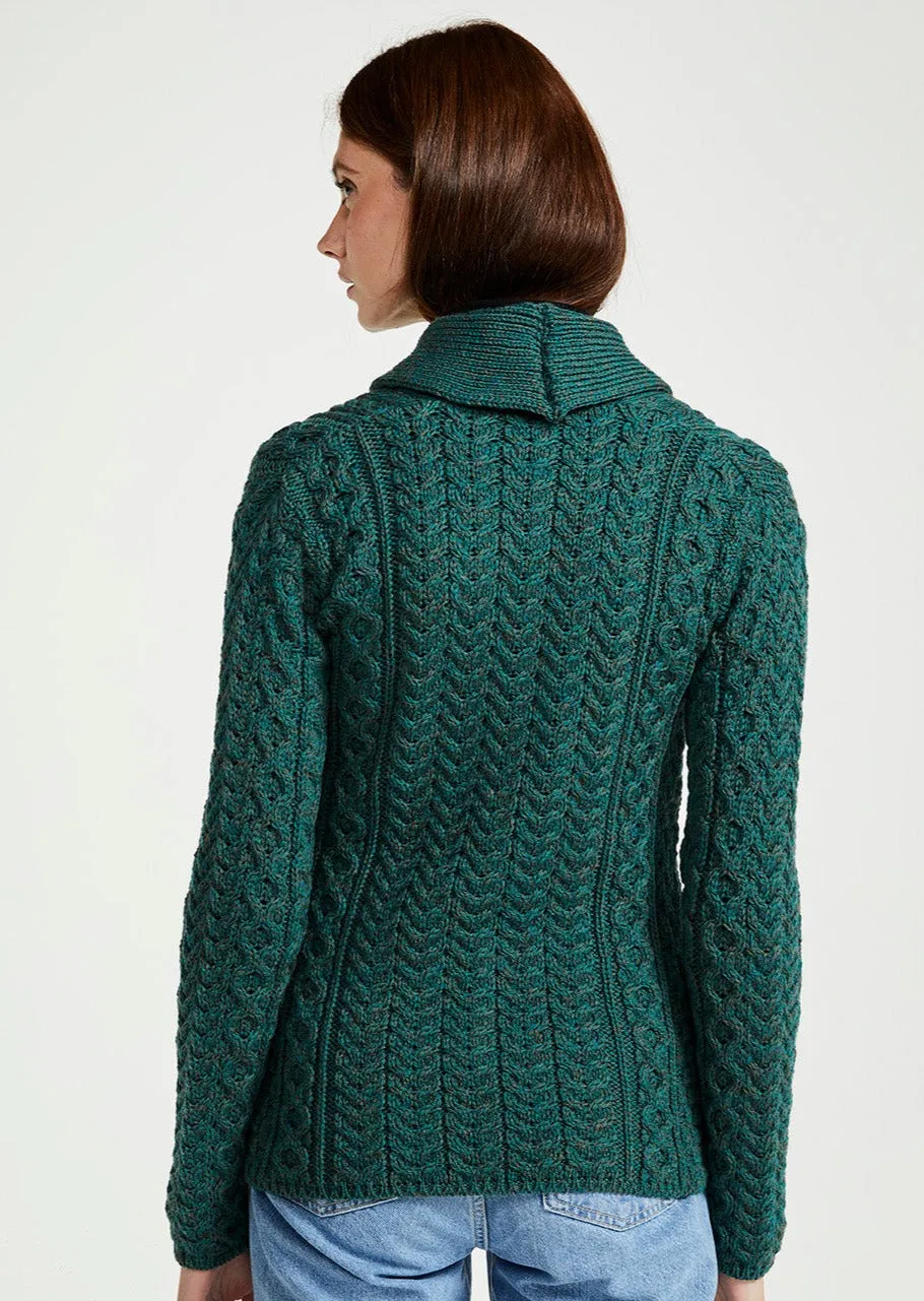 Shawl Collar Aran Cardigan | Connemara Green