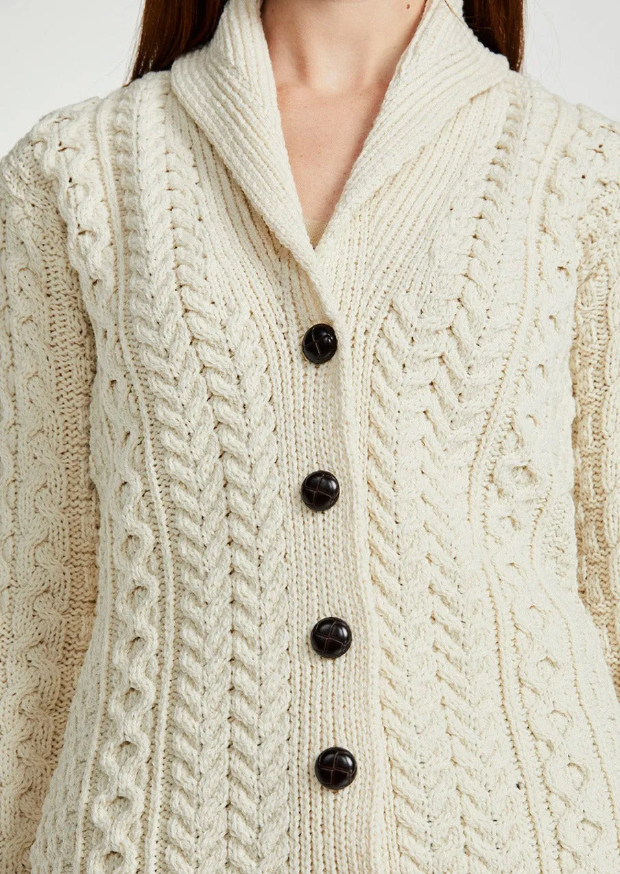 Shawl Collar Aran Cardigan | Natural