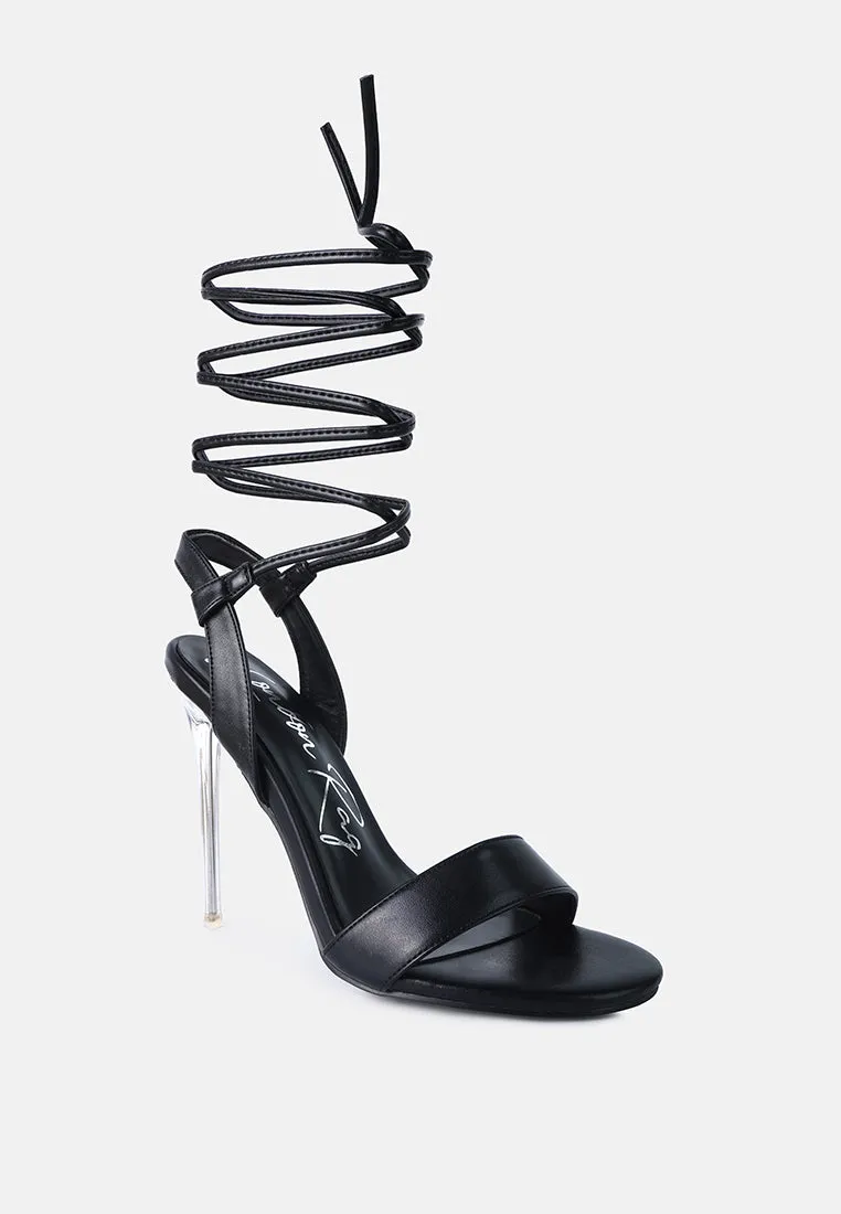 Sheeny Clear Stiletto Lace Up Heels