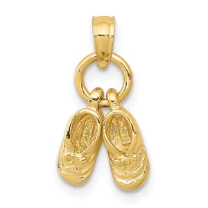 Solid 14k Yellow Gold 3 D Baby Shoes Pendant.