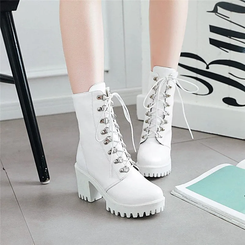 Square High Heels mid-calf Boots Winter