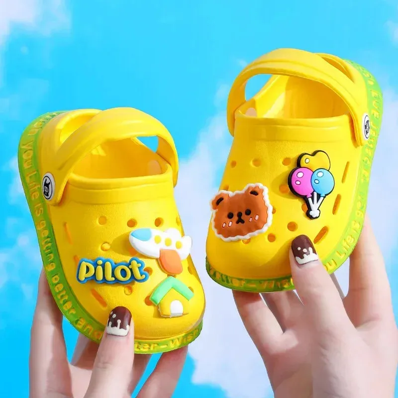 Summer Kids Sandals Children Hole Shoes Slippers Soft Non-slip Cartoon DIY Design Beach Sandy Slipper Shoe for Boys Girls