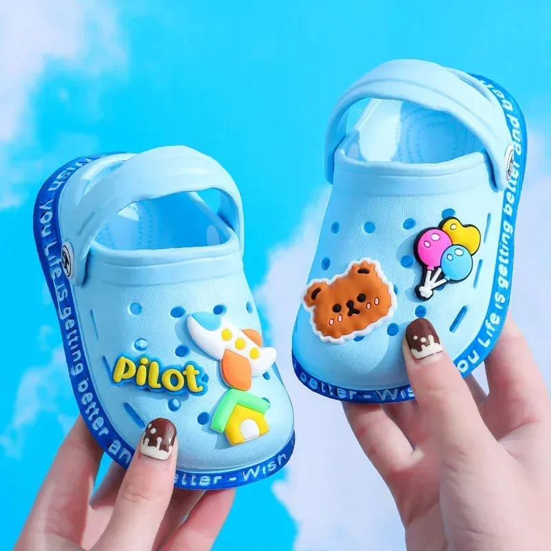 Summer Kids Sandals Children Hole Shoes Slippers Soft Non-slip Cartoon DIY Design Beach Sandy Slipper Shoe for Boys Girls