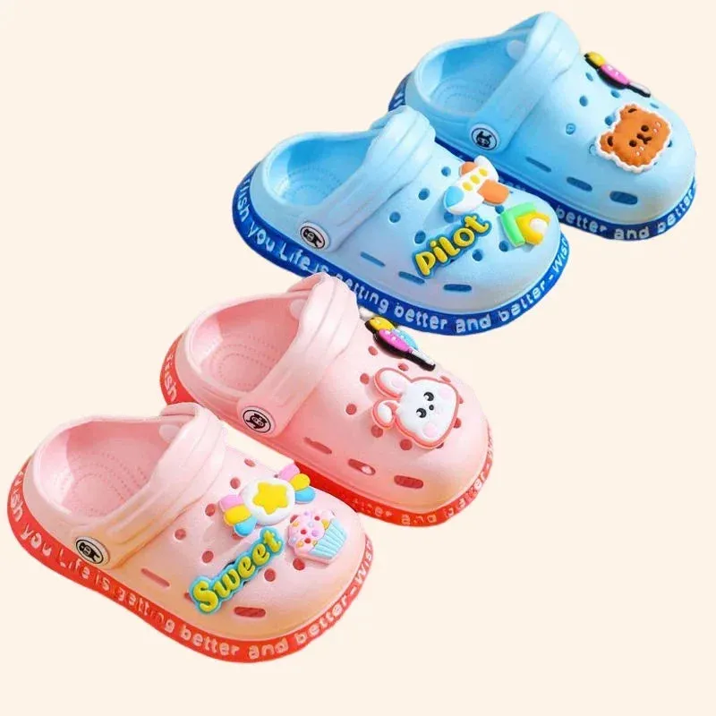 Summer Kids Sandals Children Hole Shoes Slippers Soft Non-slip Cartoon DIY Design Beach Sandy Slipper Shoe for Boys Girls