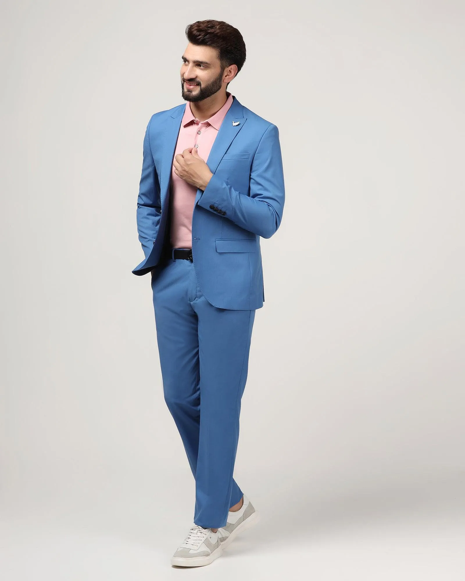 Three Piece Navy Textured Formal Suit - Amtopm