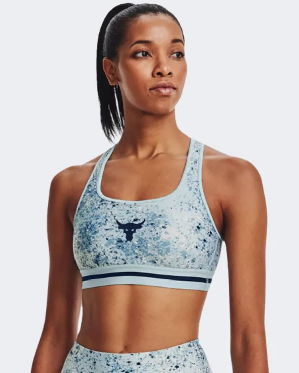 Under Armour Project Rock Johnson Crossback Print Sports Women Training Bra Ocean Blue