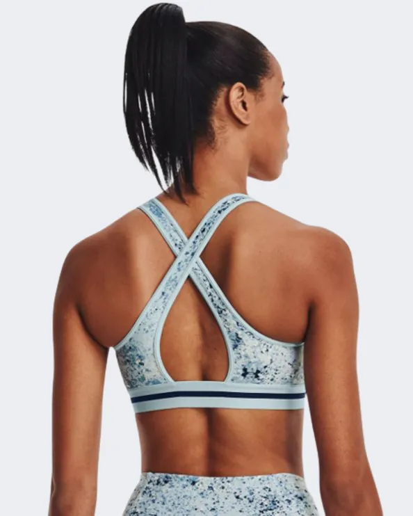 Under Armour Project Rock Johnson Crossback Print Sports Women Training Bra Ocean Blue