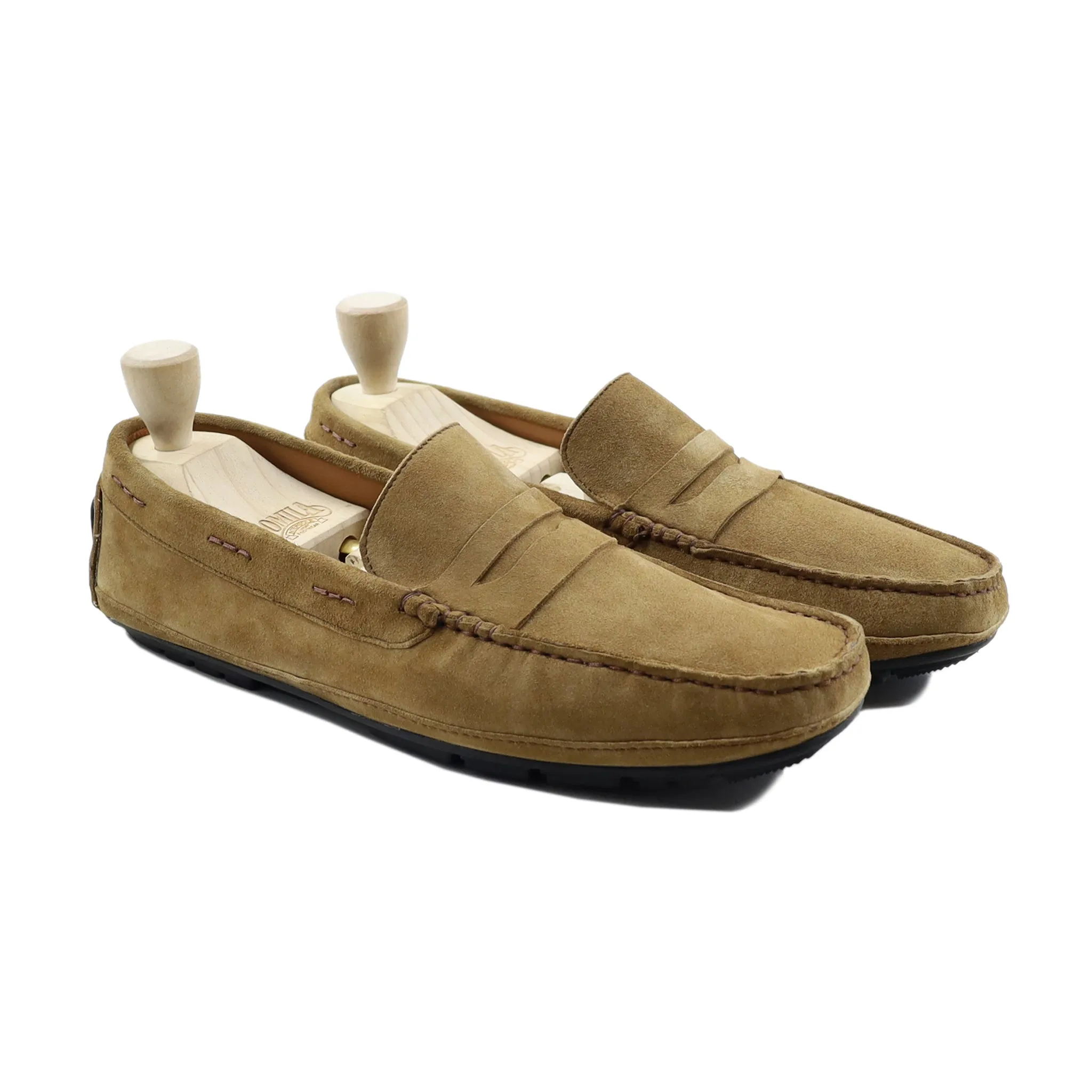 Vennesla - Men's Camel Kid Suede Driver Shoe